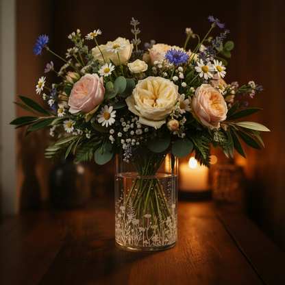 Vase en verre gravé – Motif floral délicat
