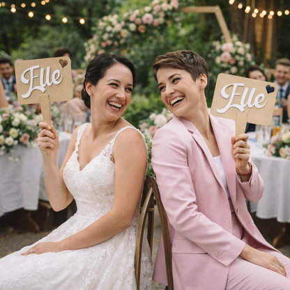 Pancartes de jeu mariage – Lot de 2 (Moi / Lui / Elle)
