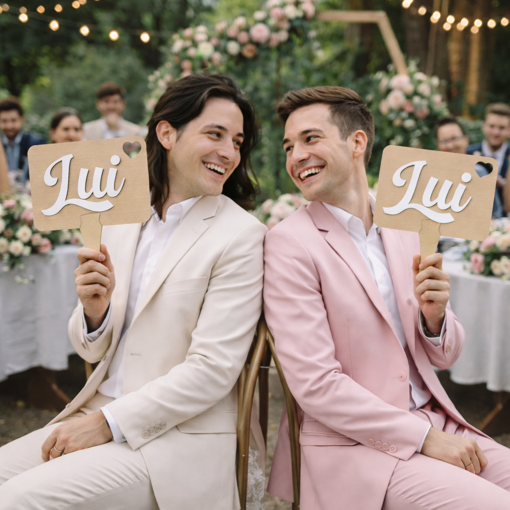 Pancartes de jeu mariage – Lot de 2 (Moi / Lui / Elle)