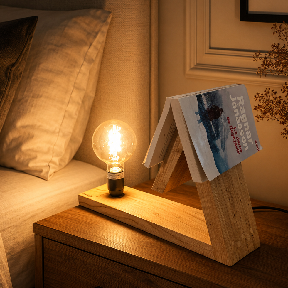 Support livre / lampe en chêne vieilli